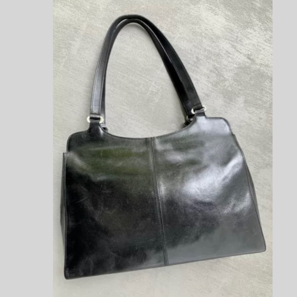 MONSAC Black Leather Satchel/Bag/Handbag Tote